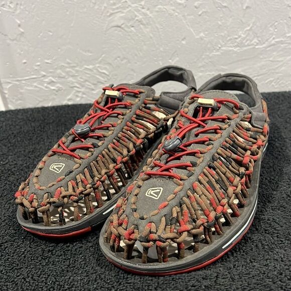 🔥 KEEN Uneek Paracord Woven Slip-On Sandals Red/Gray/Brown Sz 11.5 - PERFECT - Picture 3 of 12